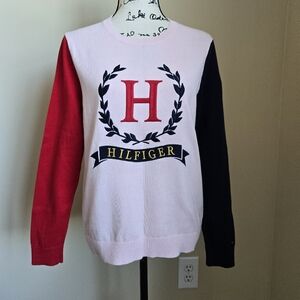 Tommy Hilfiger spell out sweater color block pullover womens M